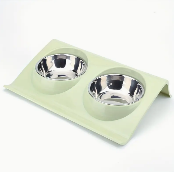 1 Cuenco Doble De Acero Inoxidable Para Perros Y Gatos