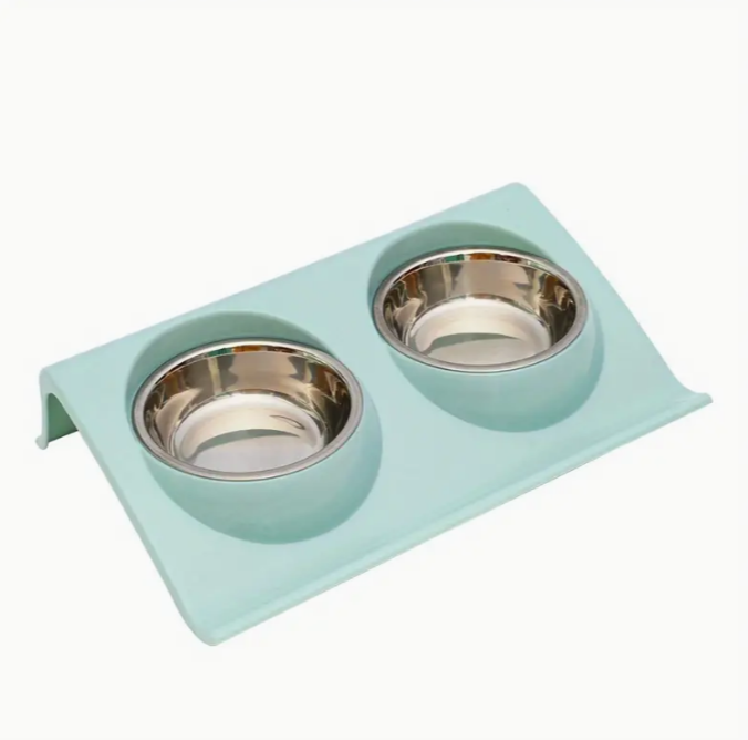 1 Cuenco Doble De Acero Inoxidable Para Perros Y Gatos