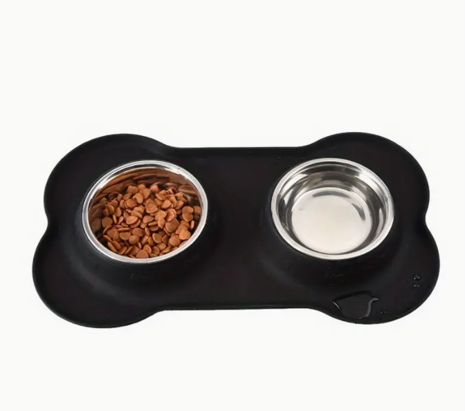 Dobles tazones de acero inoxidable para mascotas con base de goma antideslizante