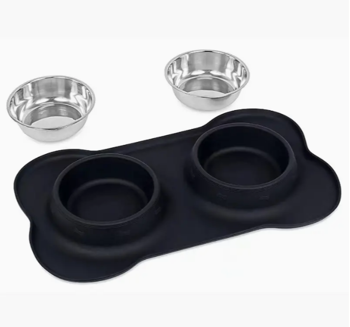Dobles tazones de acero inoxidable para mascotas con base de goma antideslizante
