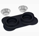 Dobles tazones de acero inoxidable para mascotas con base de goma antideslizante