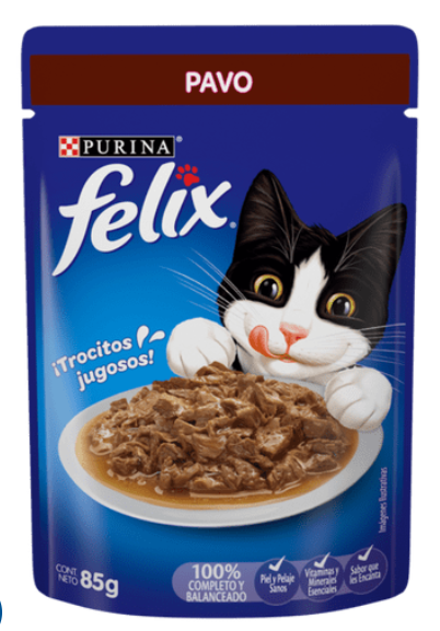 ALIMENTO HÚMEDO PARA GATOS FELIX Pavo - Sobre 85 gr 