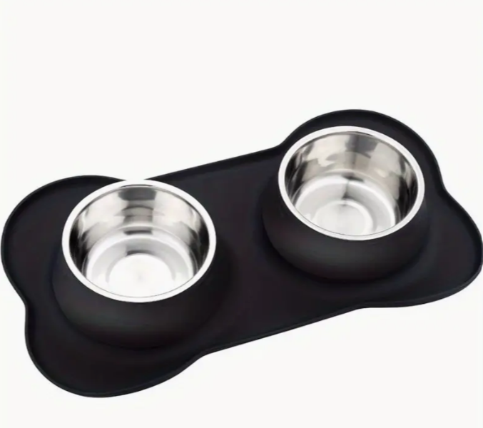 Dobles tazones de acero inoxidable para mascotas con base de goma antideslizante