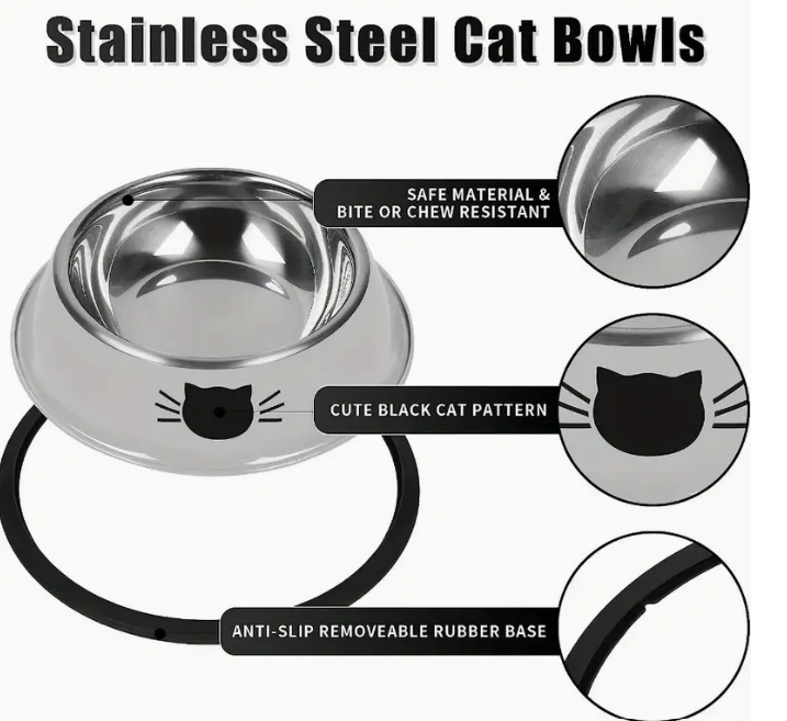 Juego de 2 pzas de Cuencos de Acero Inoxidable para Gatos