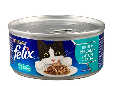 ALIMENTO HÚMEDO PARA GATOS FELIX Filetes de Pescado y Atún en Salsa - Lata 156 gr 