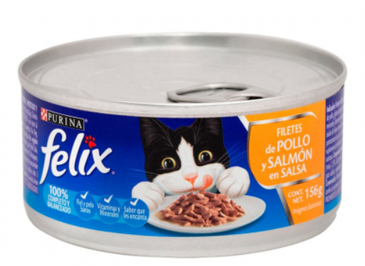 ALIMENTO HÚMEDO PARA GATOS FELIX Filetes Pollo y Salmón en Salsa - Lata 156 gr 