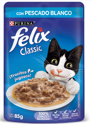 ALIMENTO HÚMEDO PARA GATOS FELIX Pescado Blanco - Sobre 85 gr 