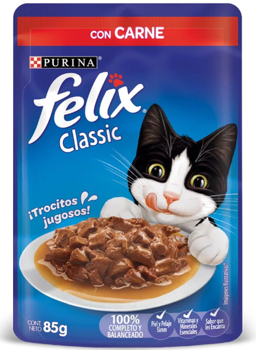 ALIMENTO HÚMEDO PARA GATOS FELIX Carne - Sobre 85 gr 