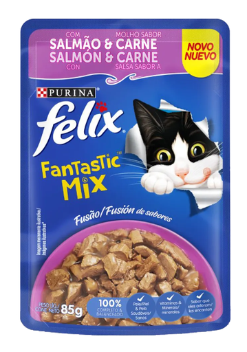 ALIMENTO HÚMEDO PARA GATOS FELIX Fantastic Mix Salmón Carne 85 gr 