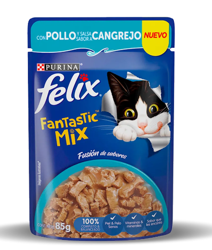ALIMENTO HÚMEDO PARA GATOS FELIX Fantastic Mix Pollo Cangrejo 85 gr 