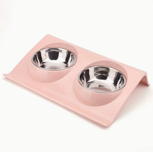 Cuenco Doble De Acero Inoxidable Para Perros Y Gatos