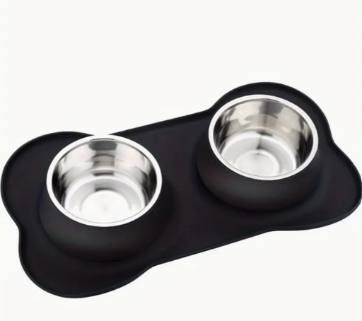Dobles tazones de acero inoxidable para mascotas con base de goma antideslizante
