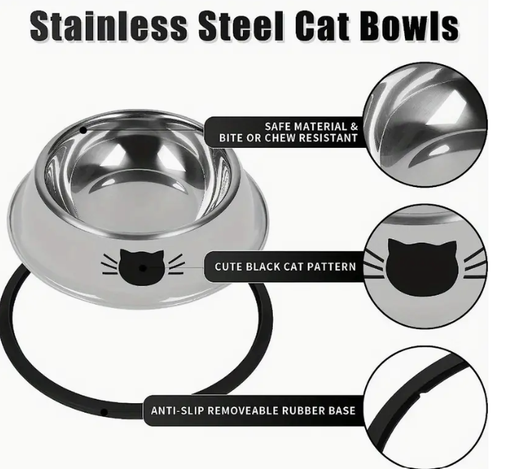 Juego de 2 pzas de Cuencos de Acero Inoxidable para Gatos